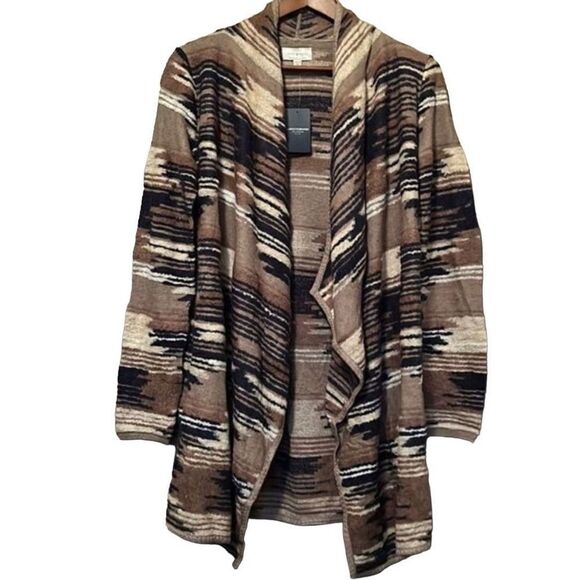 Aztec Southwestern Print Brown Open Front Duster Cardigan Sweater - Picture 1 of 8